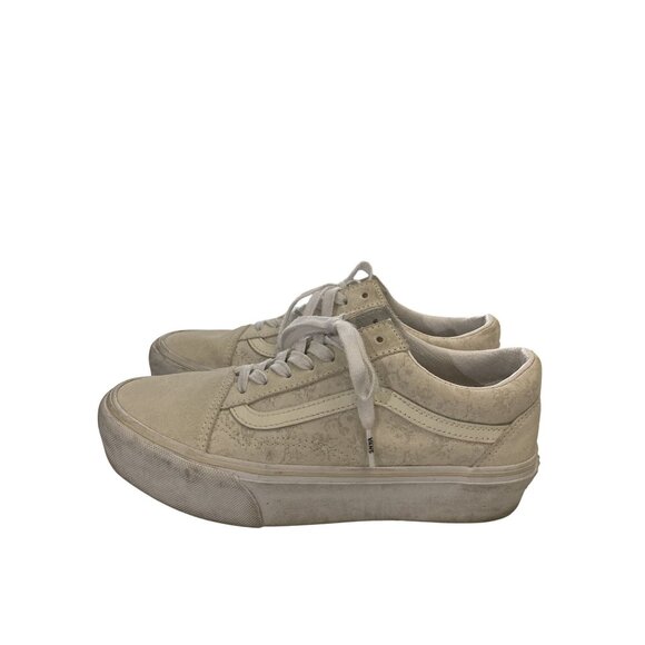 Vans Old Skool unisex size  Womens 7.5 Mens 6 Beige Suede Canvas Sneakers shoes - Picture 3 of 8